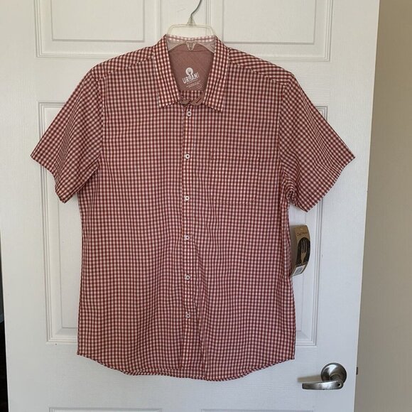 Urban By Chef Works Men Button Up Large Red Check Short Sleeve Shirt NWT - Picture 1 of 7